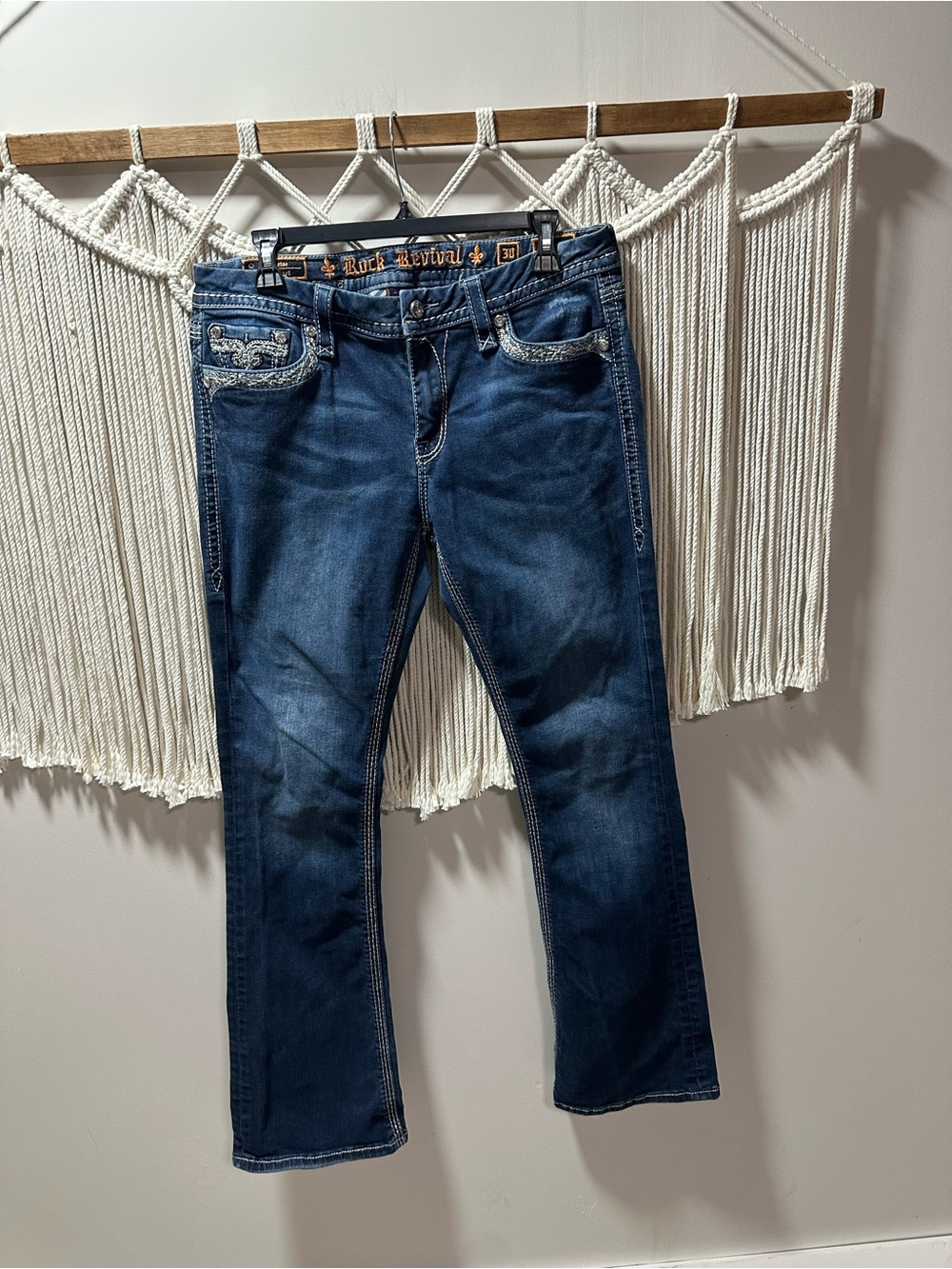 Rock Revival Dark Blue Women's Bootcut Jeans with Embroidered Pockets
